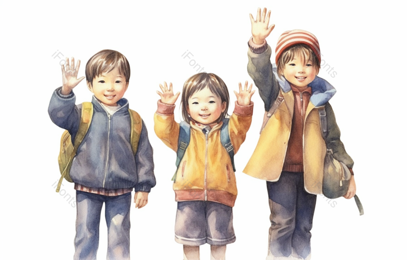 三个小学生合照的水彩画背景,插画/手绘图,插画/手绘图库,插画/手绘图下载,插画/手绘